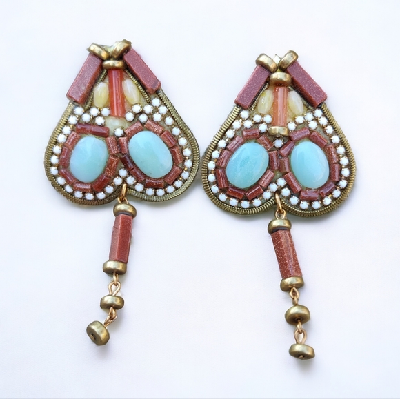 Vintage artisan signed Hansen stone earrings - Picture 1 of 9